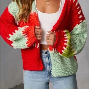 Listicle Soft Reset Stitched Colorblock Chunky Knit Cardigan